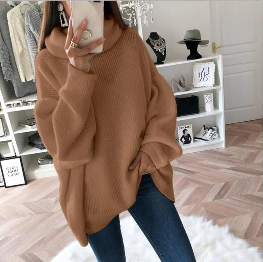 Solid color turtleneck knitted sweater