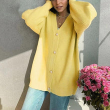 Charger l&#39;image dans la galerie, &lt;transcy&gt;Pull en tricot ample pour femmes, couleur unie, cardigan décontracté&lt;/transcy&gt;

