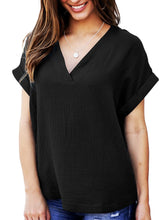 Load image into Gallery viewer, Short Sleeve V Neck Loose Shirt Solid Color Casual Top Women

