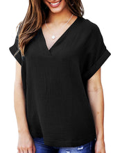 Load image into Gallery viewer, Short Sleeve V Neck Loose Shirt Solid Color Casual Top Women
