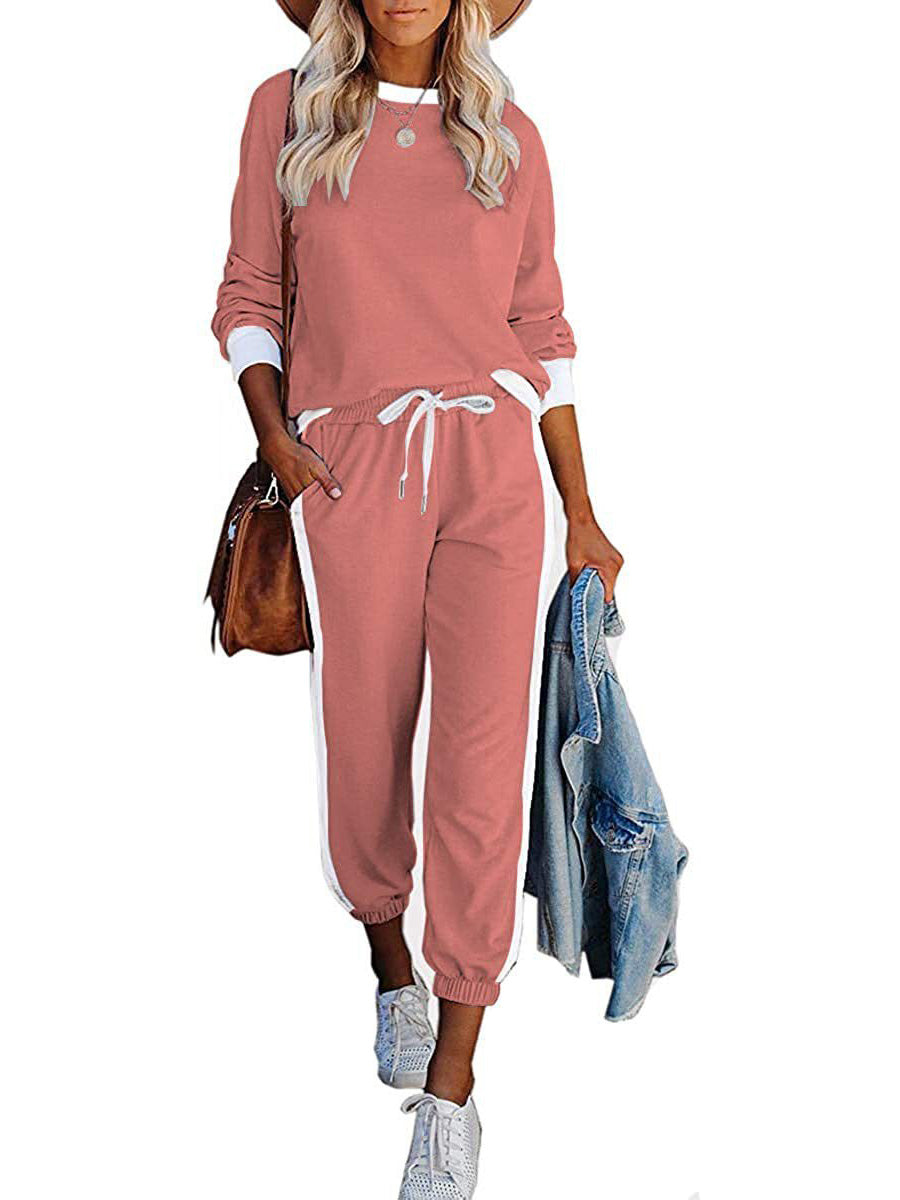 Casual Polyester Plain Round Neck Strappy Blouse & Long Pant Suits