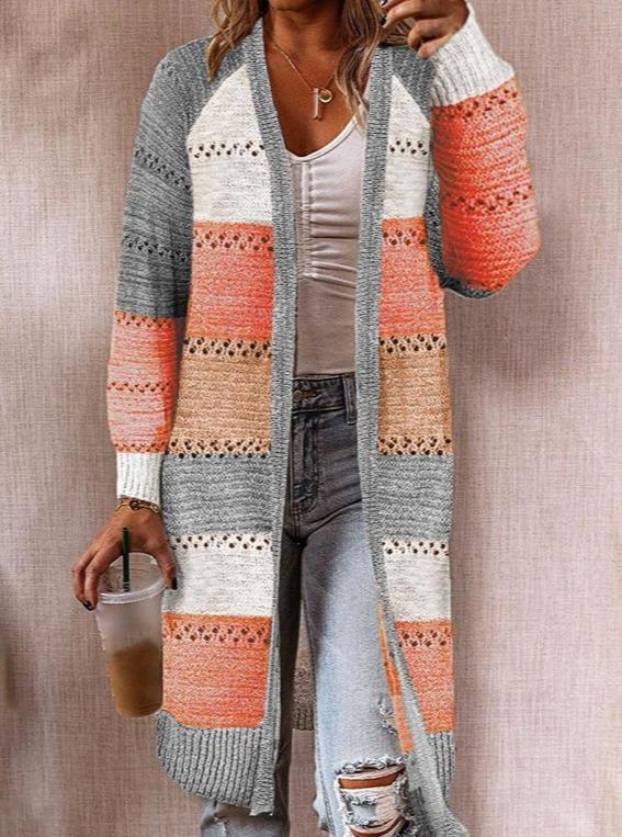 Medium Length Long Sleeve Knitted Cardigan
