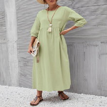 Load image into Gallery viewer, Solid Color Fashion Lantern Sleeve Loose Cotton Linen Skirt Dress
