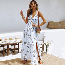 Load image into Gallery viewer, Beach A-line Halter Sleeveless Chiffon Solid Color Strappy Ankle Length Summer Dress
