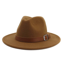 Load image into Gallery viewer, Fashion Felt Plain Color Belt Buckle Fedora Hat
