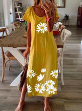 Load image into Gallery viewer, Casual Straight Scoop Neck Short Sleeve Polyester Floral Split Maxi Summer Dress
