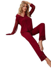 Load image into Gallery viewer, Women&#39;s Solid Color Net Gauze Long-sleeved Top And Trousers Pajama Set
