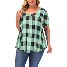 Load image into Gallery viewer, Women&#39;s Short Sleeve Round Neck Loose Plaid Printed T-Shirt
