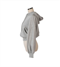 Load image into Gallery viewer, Women&#39;s Cotton Solid Color Zippered Drawstring Short Hoodie
