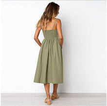 Load image into Gallery viewer, Party Slip Spaghetti Strap Sleeveless Cotton Solid Color Pockets Mid-calf Sundress
