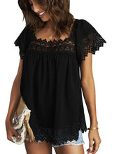 Load image into Gallery viewer, Casual Lace Shirt Ladies Loose Versatile U Neck Short Sleeve Top
