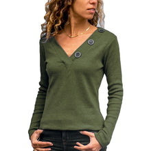 Load image into Gallery viewer, Ladies Casual V-Neck Buttons Decorated Solid Color Long Sleeve T-Shirt
