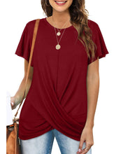 Load image into Gallery viewer, Women&#39;s Crew Neck Solid Twist Short Sleeve T-Shirt
