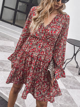 Load image into Gallery viewer, V-neck Puff Sleeve Floral Long-sleeve Dress
