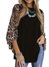 Load image into Gallery viewer, Leopard Print Long Sleeve Round Neck T-Shirt Women
