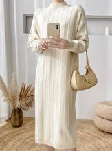 Load image into Gallery viewer, Elegant Round Neck Long Sleeve Plain Polyester Long Sweater Dress
