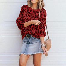 Load image into Gallery viewer, Street Lantern Sleeve Loose Leopard Print Knitted Sweater
