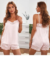 Load image into Gallery viewer, Sling Pajamas Suit New Sleeveless Lace Ice Silk Sexy Nightdress Imitation Silk
