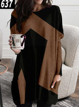 Load image into Gallery viewer, Long Sleeve Abstract Face Round Neck Casual Middle Loose Dress
