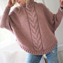 Load image into Gallery viewer, Loose Solid Color High-Neck Bat Sleeve Long Sleeve Sweater
