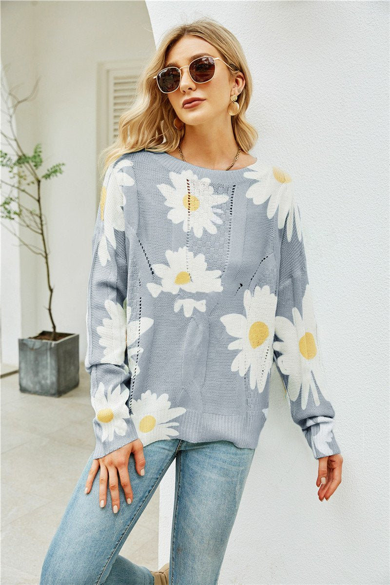 Loose Flower Personalized Pullover Sweater Slimming Sweater