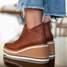 Load image into Gallery viewer, Fashion Artificial PU Solid Color Round Head Wedge Heel Zipper Boots
