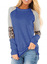 Load image into Gallery viewer, Casual Crew Neck Long Sleeve Striped&amp;Leopard Printed T Shirt Top for Women
