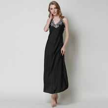Load image into Gallery viewer, Faux Silk Lace Sexy V-neck Long Suspender Nightdress
