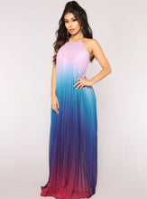 Load image into Gallery viewer, Halter Backless Gradient Ruched Chiffon Dress
