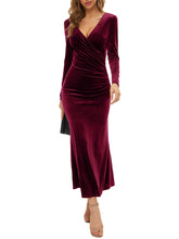 Load image into Gallery viewer, Women&#39;s V-neck Slim Dress Elegant Velvet Dress
