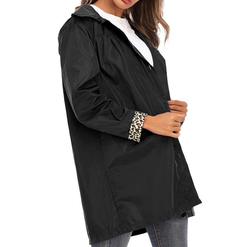Women's Lapel Collar Solid Color Single-breasted Mid-length Windbreaker