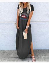 Load image into Gallery viewer, Women&#39;s Round Neck Short Sleeved Loose Printed Mid Length Dress
