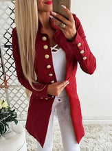 Load image into Gallery viewer, Fashionable Cotton Solid Color Stand Up Collar Long Sleeve Regular Sleeve Buttoned Blazer for Women
