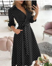 Load image into Gallery viewer, Shirt Collar Waist Strap Elbow Sleeve Long Dress
