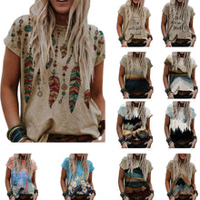 Load image into Gallery viewer, Women&#39;s Vintage Multicolor Print Casual Round Neck Short Sleeves
