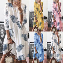 Load image into Gallery viewer, Casual A-line Round Neck 3/4 Sleeve Polyester Plants Ruffle Knee Length Summer Dress
