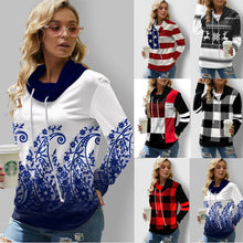 Load image into Gallery viewer, Women&#39;s Check Printed Long Sleeve Drawstring Turtleneck Sweatshirt
