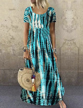 Load image into Gallery viewer, Women&#39;s Round Neck Short Sleeve Tie Dye Print Maxi Dress
