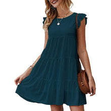 Load image into Gallery viewer, Ladies Solid Color Round Neck Short Sleeve Casual Dress

