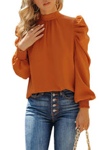 Load image into Gallery viewer, Casual Patch Turtleneck Elasticized Long Sleeve Blouse Top
