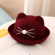 Load image into Gallery viewer, Cute Non-woven Fabric Plain Color Cat Beard Fedora Hat

