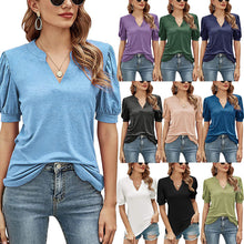 Load image into Gallery viewer, Women&#39;s New Casual V-neck Puff Sleeve Loose T-shirt Women
