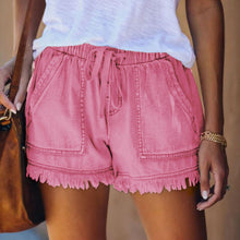 Load image into Gallery viewer, Fringed elastic loose jeans shorts

