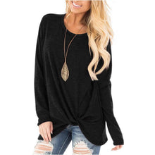 Load image into Gallery viewer, Polyester Plain Round Neck Regular Ruffle Casual Loose Standard Long Sleeve T Shirt
