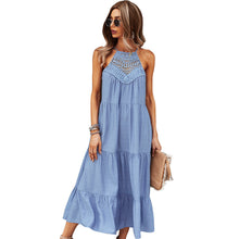 Load image into Gallery viewer, Casual A-line Halter Sleeveless Polyester Solid Color Patchwork Maxi Summer Dress
