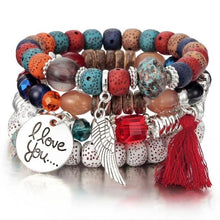 Load image into Gallery viewer, Fashion Multilayer Crystal Lava Stone Beads Wing Tassel Bracelets &amp; Bangles
