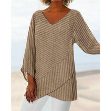 Load image into Gallery viewer, V-neck Cross Stripes Ladies Long Sleeve Top
