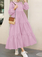 Load image into Gallery viewer, Solid Color Round Neck Long Women&#39;s Large Swing Dress
