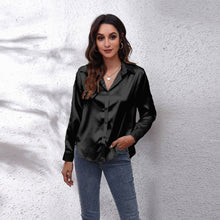 Load image into Gallery viewer, Satin Women&#39;s Satin Faux Silk Long-sleeved Shirt
