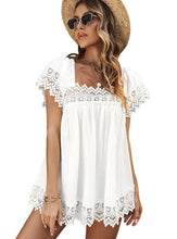 Load image into Gallery viewer, Casual Lace Shirt Ladies Loose Versatile U Neck Short Sleeve Top
